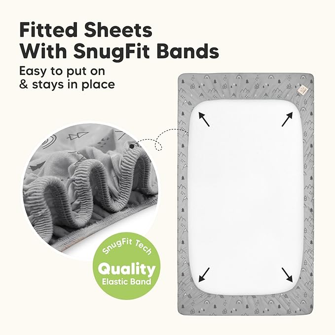 2-Pack Waterproof Baby Crib Sheets for Boys, Girls - 52x28 Viscose Derived from Bamboo Toddler Bed Sheet Neutral, Fitted Crib Mattress Protector Cover for Baby Bedding, Soft & Gentle (Woodland)