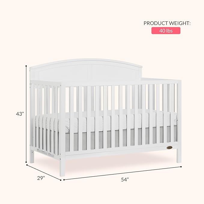 Dream On Me Storybrooke 5-in-1 Convertible Full-Size Baby Crib in White, GreenGuard Gold & JPMA, Convert to Toddler, Day & Full-Size Bed Sustainable Pinewood, 3 Mattress Heights