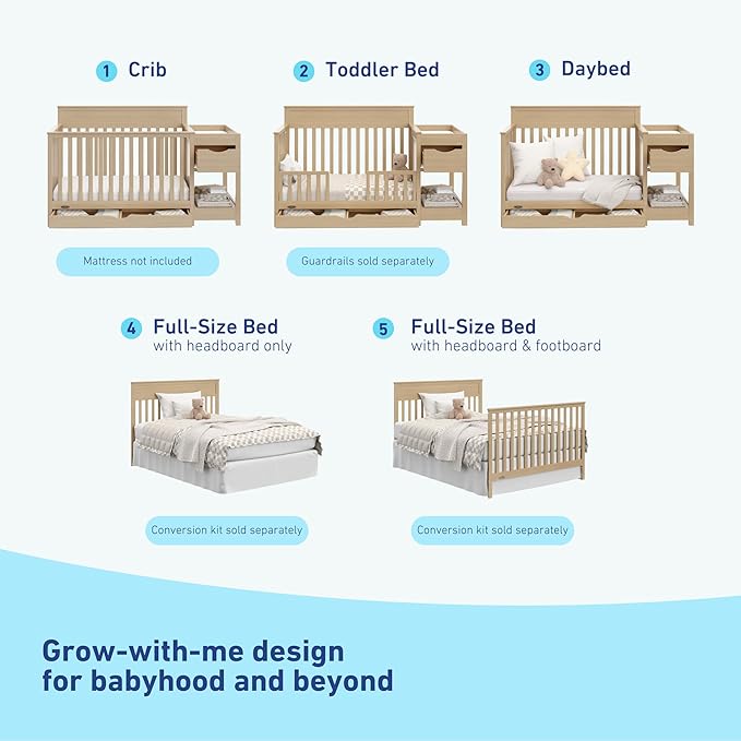 Graco Shiloh 5-in-1 Convertible Crib & Changer with Drawer (Driftwood) – GREENGUARD Gold Certified Baby Crib Crafted from Wood, Converts to Toddler Bed, Daybed, and Full-Size Bed