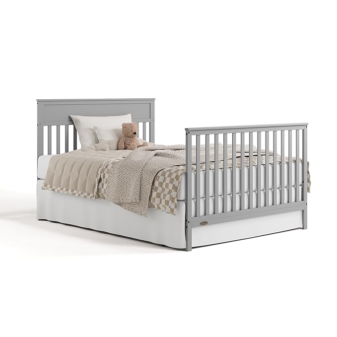 Graco Shiloh 5-in-1 Convertible Crib with Drawer – GREENGUARD Gold Certified Baby Crib Crafted from Wood, Converts to Toddler Bed, Daybed, and Full-Size Bed, Pebble Gray