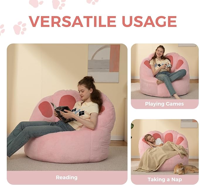 Bean Bag Chair for Adults Teens, Faux Fur Pet's Paw Shape Beanbag Chairs Memory Foam Filled Accent Floor Sofa for Kids Reading, Gaming, Relaxing in Living Room, Bedroom, Dorm, Playroom
