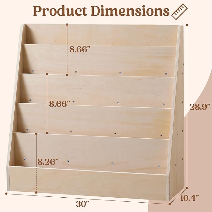 Montessori 5-Tier Kids Bookshelf, Wood Toddler Book Display Shelf & Baby Book Rack for Playroom, Nursery & Children's Room