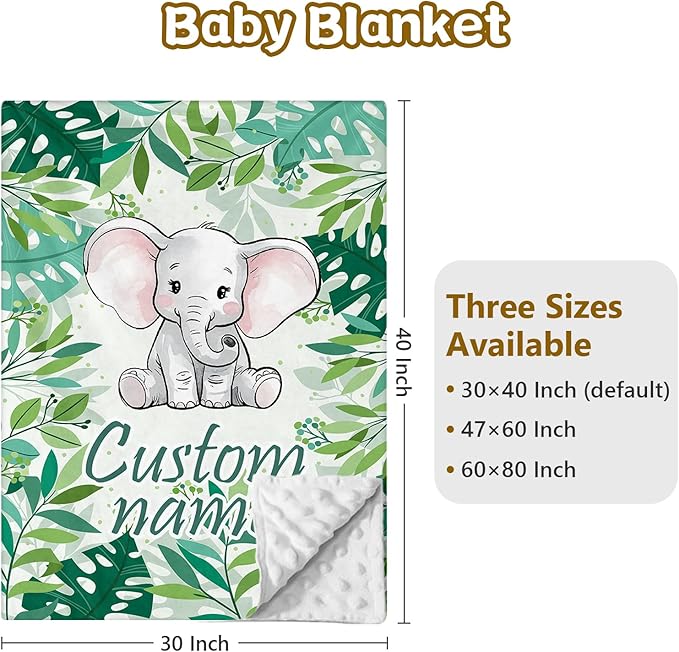 Custom Name Crib Bedding Set, 3 Pcs Personalized Baby Crib Bedding Set, Soft Green Elephant Nursery Crib Sets for Boys Girls, Double Layer Toddler Bedding Set Customized Gifts for Newborn Kids