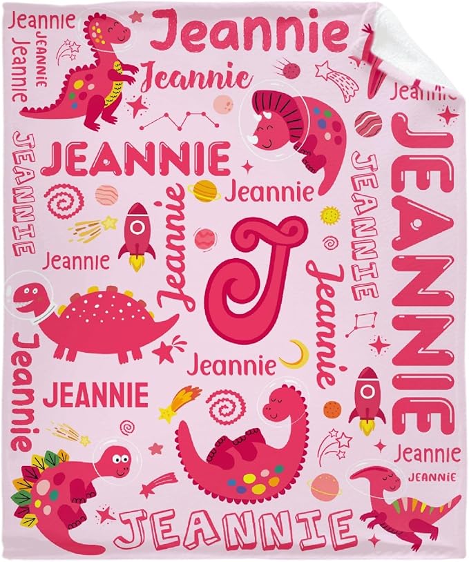 Dinosaur Lover Astronaut Personalized Blanket with Name Custom Pink Dinosaur with Name Flannel Blanket Soft Throw Meaningful Gift for Toddlers Girls Boys Kids Pets 50 * 40" S for Kid
