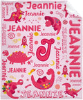 Dinosaur Lover Astronaut Personalized Blanket with Name Custom Pink Dinosaur with Name Flannel Blanket Soft Throw Meaningful Gift for Toddlers Girls Boys Kids Pets 120 * 90" XL for Family
