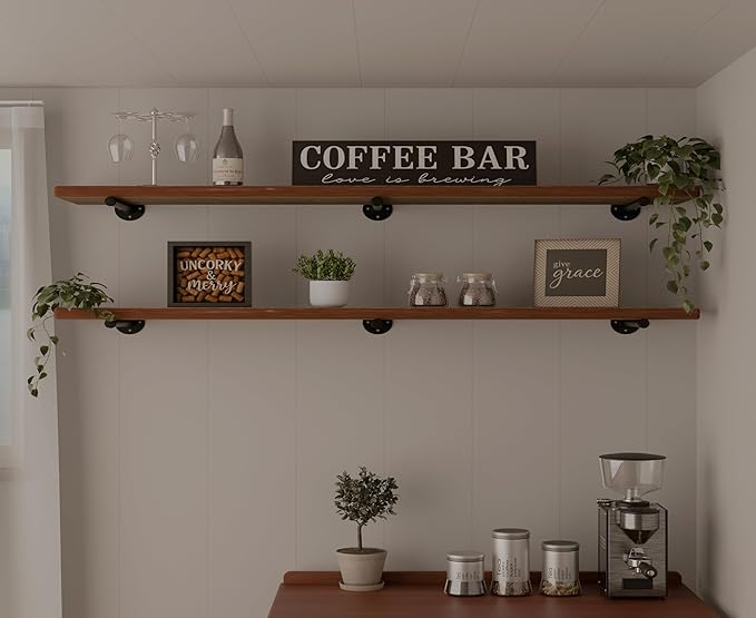 IEO Floating Shelves for Wall Shelf 60 inches Long 9.84" Extra Width Farmhouse Bathroom Decor Bedroom Kitchen Shelves Living Room Wall Mounted Set of 2, Rustic Brown Soild Wood