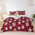Christmas Kids Bedding Set Snowflake Xmas Theme Bedding Duvet Cover Set for Boys Girls Red Black Buffalo Check Decor Comforter Cover Set New Year Bedspread Cover Bedroom Quilt Cover 3Pcs Full Size