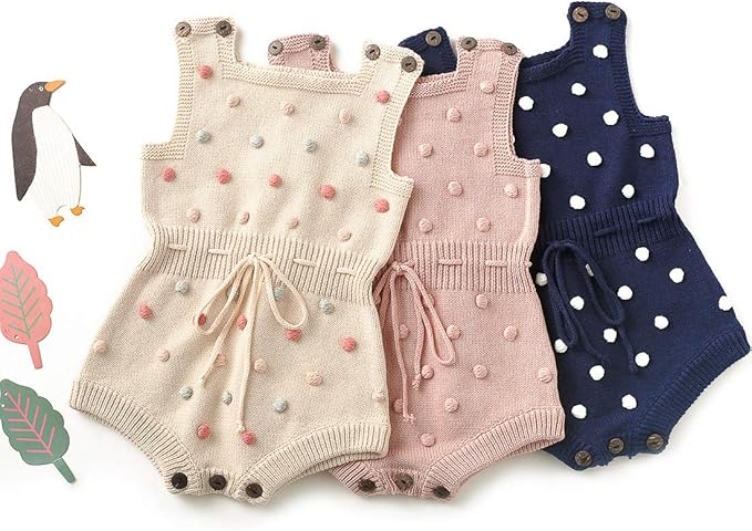 Simplee kids Baby Girl Knit Romper Fall Sleeveless Pompoms Rompers Newborn Little Girl Overall Jumpsuit Outfits