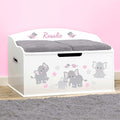 DIBSIES Personalized Creative Wonders Toy Box, Pink Elephants, 30 x 19.25 x 18 inches, Soft-Close Lid (White)