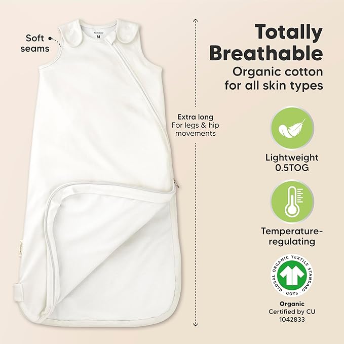 2-Pack Organic Baby Sleep Sacks, 100% Cotton - Soft & Breathable 0.5TOG Baby Wearable Blanket,Toddler Sleeping Sack 18-24 months,Easy to Wear Transitional Swaddles for Newborns,Infants (Soft White, L)