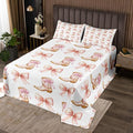 Western Cowgirl Bedspread King Size,Pink Bowknot Cowgirl Boots Rustic Farmhouse Coverlet Set,Girls Women Room Decor,Bow Tie Geometric Patchwork Quilted Coverlet,Golden Bedding Quilt,2 Pillowcases