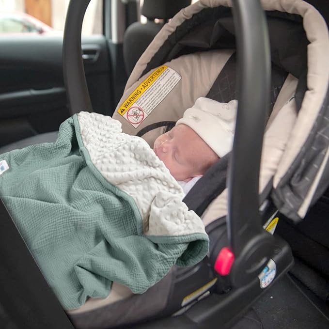 lulumoon Baby Blanket for Newborn Boy: Soft Minky Dotted Backing - Perfect Muslin Stroller Blanket for Travel & Baby Shower 30"x40"（Sage）