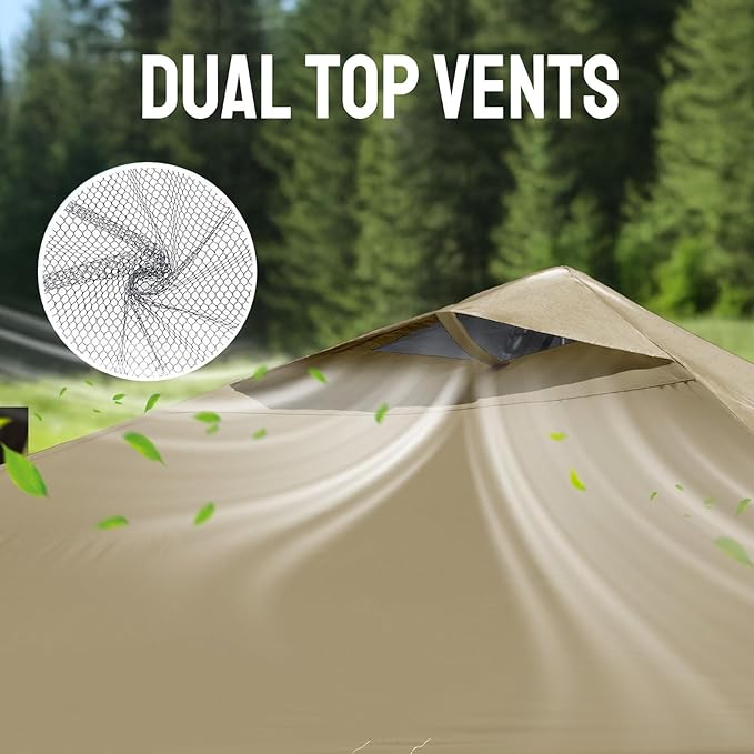 CROWN SHADES Adjustable Height on The Fly, 10x10 Pop Up Canopy - Beach Tent with One Push Setup - Easy Outdoor Sun Shade for Events, Parties, Camping - Outside Shade with STO-N-Go Bag, Khaki