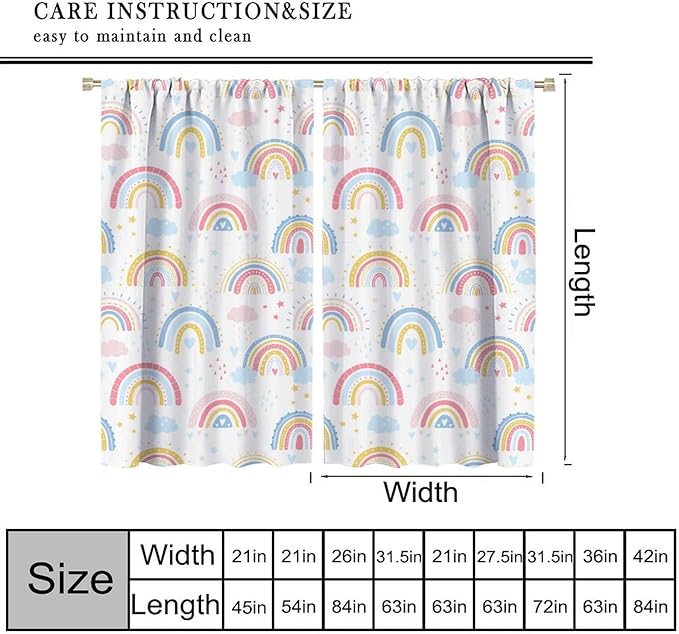 Kids Rainbow Curtains Boho Cartoon Colorful Stars Love Heart Lovely Abstract Art Pattern Print Window Drapes for Girl Bedroom Living Room Kitchen Decor,2 Panel Set,63Wx63H Inch Blackout