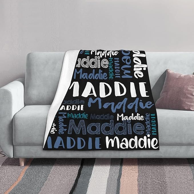 Dr.TOUGH Personalized Blankets with Name Customized Baby Blankets for Girls Boys Adults Monogrammed Blankets and Throws Christmas Birthday Mothers Fathers Valentines Day Gift (Black-Blue, 40''×50'')