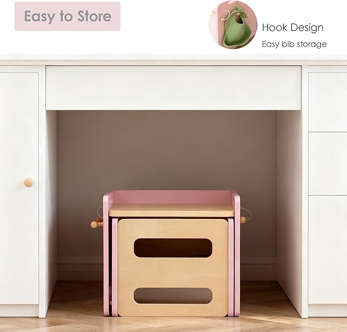 Montessori Weaning Table and Chair Set - Adjustable Design for Toddlers, Ideal for Mealtime, Learning, and Play, Pink
