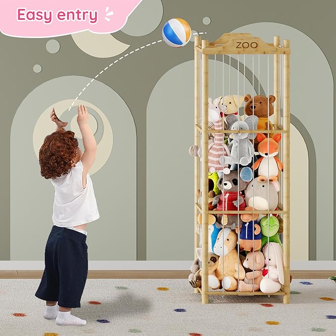 HOOBRO Stuffed Animal Storage & Organizer, Bamboo Stuffed Animal Holder, Plush Toy Storage Organizer for Playroom, Living Room, Nursery, Natural YL65CW01