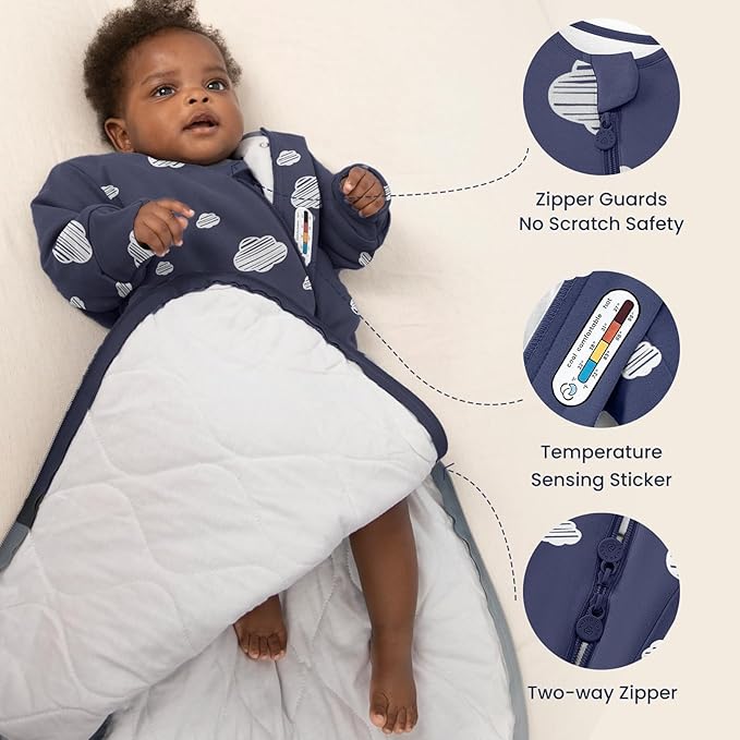 Unisex Sleeping Bag for Babies and Toddlers 1.0 Tog Sleep Sack 0-6 Months, Newborn Sleep Sack, Wearable Blanket Baby, One Piece Long Sleeves, Gifts for Baby