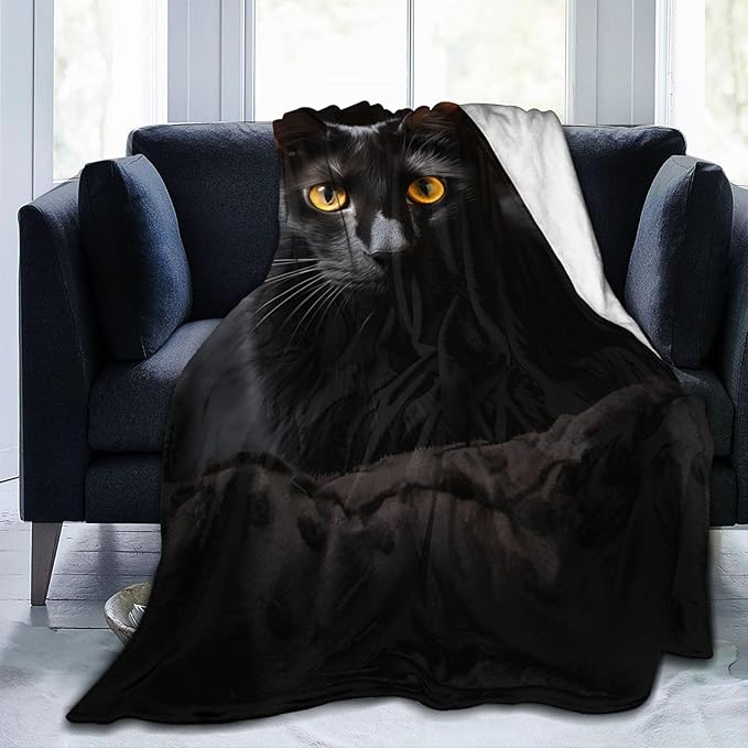 Cute Black Cat Blanket Gifts for Cat Lovers Girls Women Animal Kitten Flannel Throw Blankets for Home Couch Bed Sofa Soft Fuzzy Lightweight Decor Adults All Season 60x50 Inches