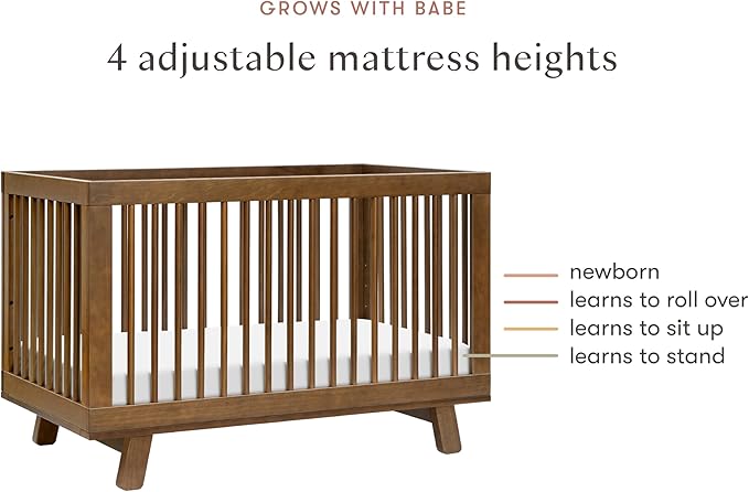 babyletto Hudson 3-in-1 Baby Crib Convertible to Toddler Bed & Daybed - GREENGUARD Gold Certified - 4 Adjustable Heights - Made of 100% Solid Wood - Includes Toddler Conversion Kit - Natural Walnut