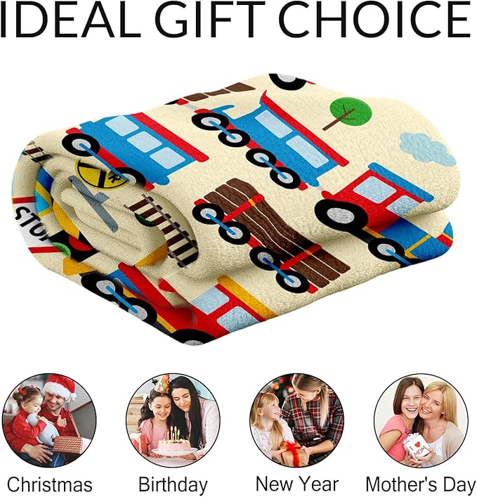 Custom Train Blanket for Train Lovers - 50" x 60" Inches Warm Cozy Throw Blanket Gift - Yellow Cute Throw for Sofa, Work, Living Room