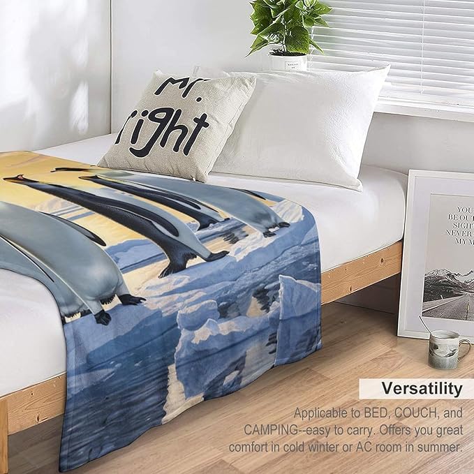Penguin Blanket Antarctic Penguins Gifts for Girls Boys Woman Kids Penguin Lover Throw Blankets Soft Blanket Warm Fleece Flannel Plush Blankets for Bed Sofa Couch 40"x50"