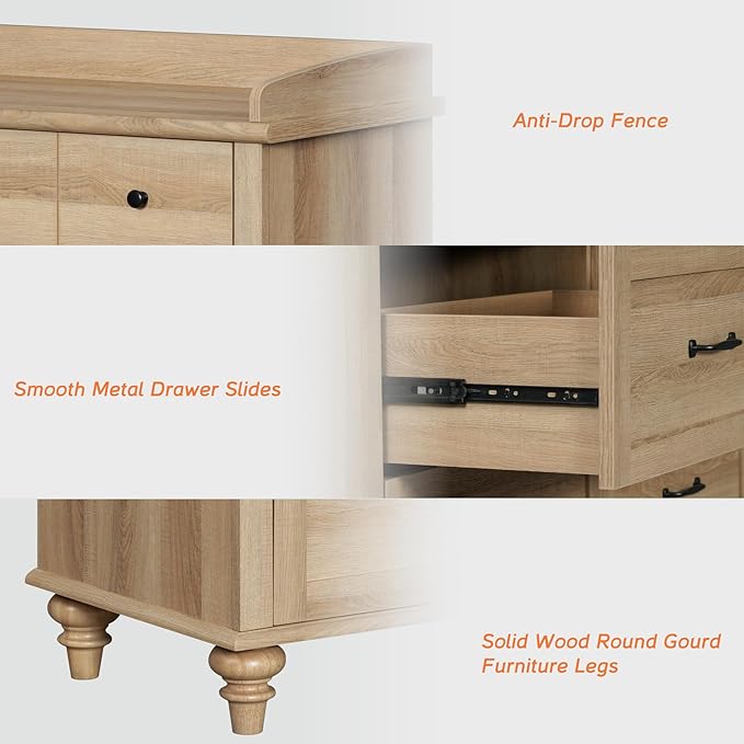 WAMPAT Kids Dresser for Bedroom with 6 Drawers, Oak Baby Dresser with Wide Chest of Drawers, Farmhouse Kids Closet Storage Organizer, Wood Dressers for Living Room, Nursery, Hallway
