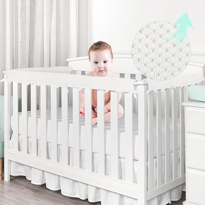 Mesh Sets-4 pc Crib Rail Covers for Teething Furniture Edge Protector for Baby - Polyester Crib from Chewing - CPC Certified, CPSC Tested, LFGB Food Grade - Soft Materia,No Pocket