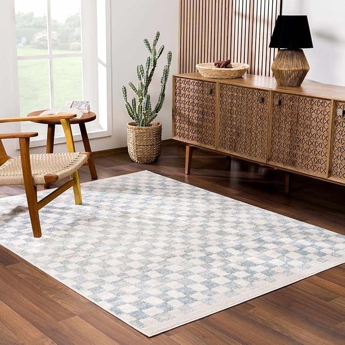 Hauteloom Benjy Living Room, Bedroom Area Rug - Contemporary - Cream, Silver Blue - 2'7" x 4'