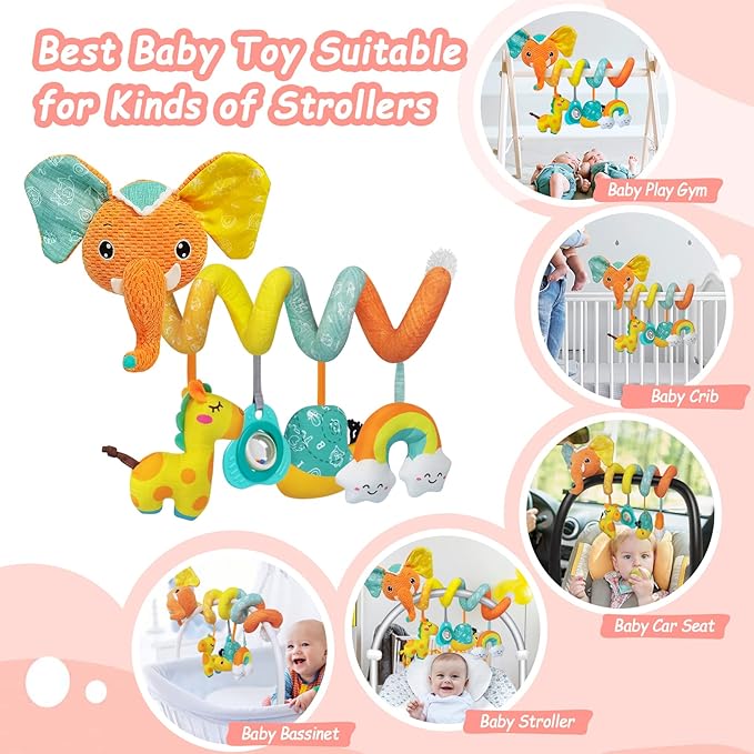FATI Car Seat Toys for Babies 0-6 Months, Sensory Toys with Squeaker Teether Rattles, Ideal Gifts