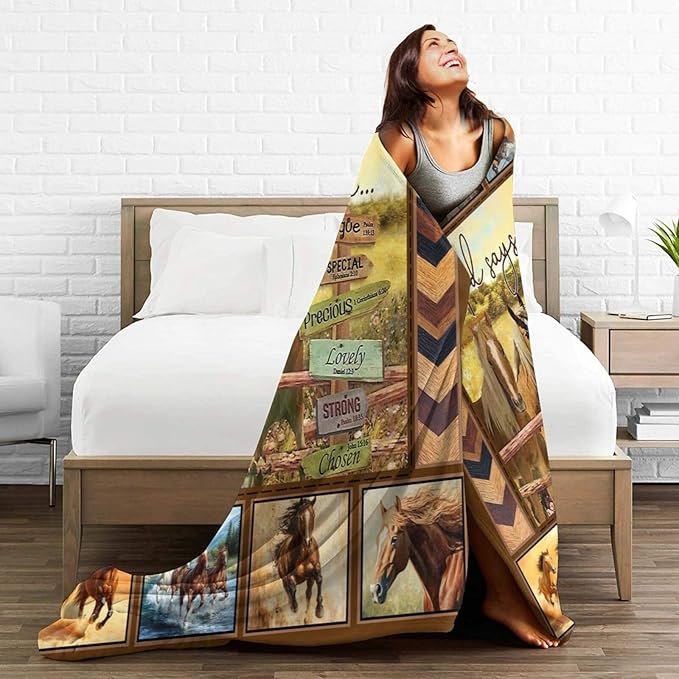 Horse Blanket Motivational God Say You are Throw Blankets Gifts for Girls Boys Cozy Warm Soft Fuzzy Flannel Throws Plush Stuffed Animal Western Horses Fleece Gifts for Men Women for Sofa Bed 50"x60"