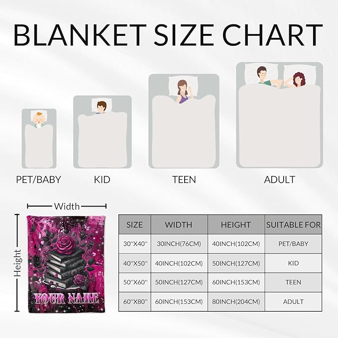 Custom Blanket for Women - 60" x 80" Book Lovers Gifts for Girls - Gothic Throw for Bed, Living Room