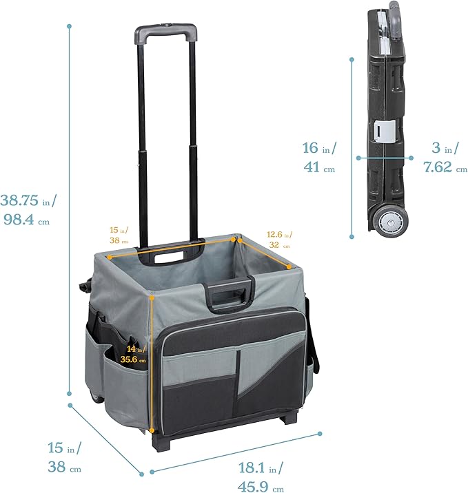 ECR4Kids Universal Rolling Cart with Canvas Organizer Bag, Mobile Storage, Black