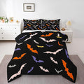 Erosebridal Bat Quilt Halloween Bedroom Decor Bedding Set King Size for Kids Teens Adults Bedroom Purple Gothic Bat Comforter Set with 2 Pillow Cases,Spooky Duvet Insert