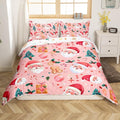 Feelyou Christmas Bedding Set Pink Gingerbread Man Duvet Cover Set for Kids Boys Girls Cookies Comforter Cover Christmas Tree Quilt Cover Bedroom Collection 2Pcs Toddler Size,No Comforter