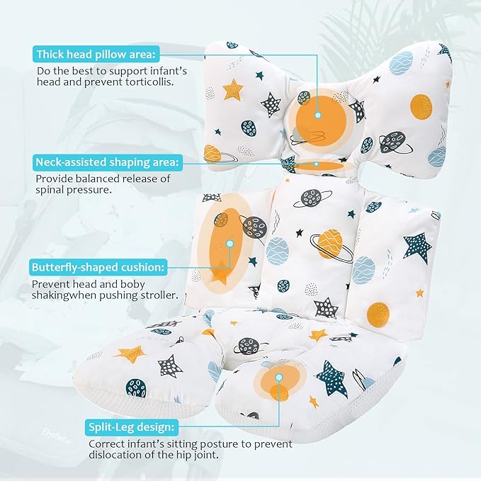 Baby Stroller Seat Liners, Reversible Baby Stroller Cushion Pad Soft and Breathable 3D Air Mesh Cotton Universal Baby Seat Pad Liner for Strollers, Car Seats (Planet)