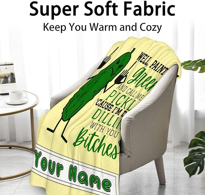 Custom Pickle Throw Blanket for Teen - 50x60 Inches Throw Size - Soft Fluffy Cozy Blankets Gift - Beige Novelty Blanket Throws for Living Room Decorative