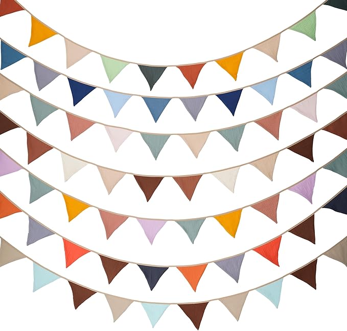 Fabric Bunting Banner, 2 Pack Handmade Neutral String Banner Each 8.5 ft 10 Flags Nursery Wall Hanging Wedding Birthday Home Baby Shower Party Decoration Bunting (Thanksgiving)