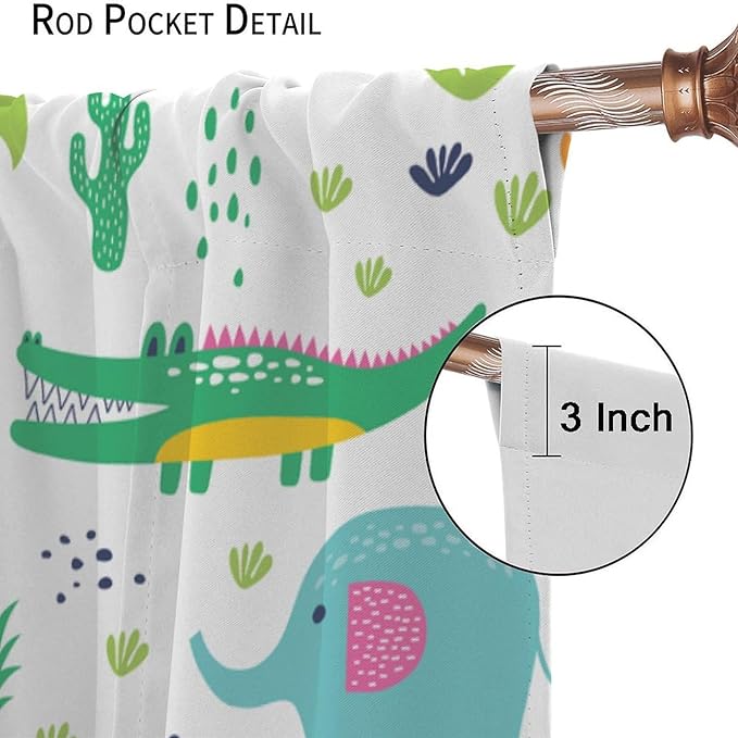 Kids Animals Blackout Curtains Cartoon Cute Abstract Fun Tropical Animals Art Printed for Children Girls Boys Bedroom Nursery Rod Pocket Decoration Window Drapes 2 Panels W21xL54in