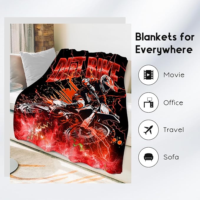 Boys Blanket Dirt Bike Blankets Gifts for Kids Son Grandson, 60"x80" Warm Lightweight Flannel Throw for Bed Living Room