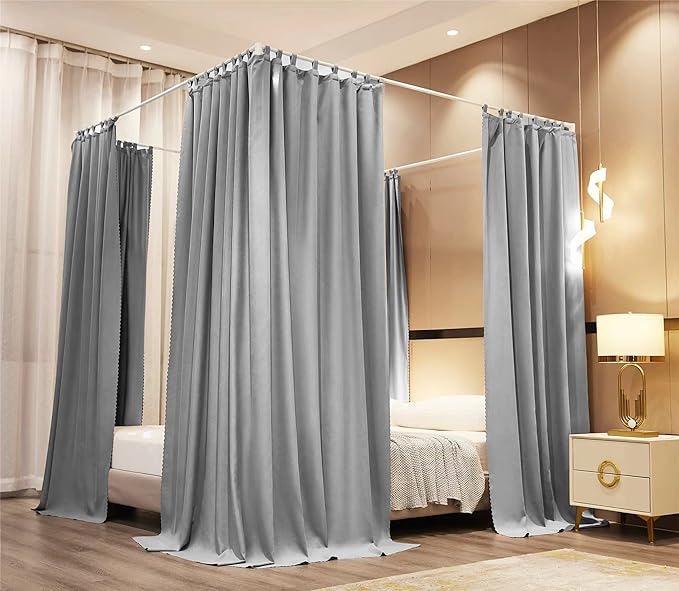 VETHIN Elastic Roof Style Four Corner Post Princess Bed Canopy Curtains Cozy Breathable Tent Canopy Mosquito Net for Girls & Adults Bedroom Decoration (Grey, 59-64" W*82" L*82"*H/(Queen))