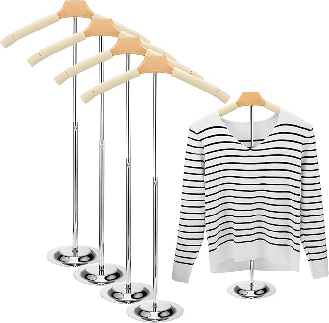 Soaoo Flexible Shoulder Stand Adjustable T Shirt Display Beige Coat Hanger Stand Portable Hanging Clothing Display Rack Garment Coat Holder for Retail Vendor, Height 16-27.9 Inch(4 Pcs)