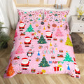 Christmas Bedding Duvet Cover Set Kids Santa Claus Xmas Theme Bedding Set Boys Girls Decor Christmas Tree Comforter Cover Set Microfiber Pink New Year Bedspread Cover Bedroom Bedclothes Toddler Size