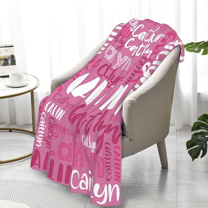 Dr.TOUGH Personalized Blankets with Name Customized Baby Blankets for Girls Boys Adults Monogrammed Blankets and Throws Christmas Birthday Mothers Fathers Valentines Day Gift (Petal Pink,30''×40'')