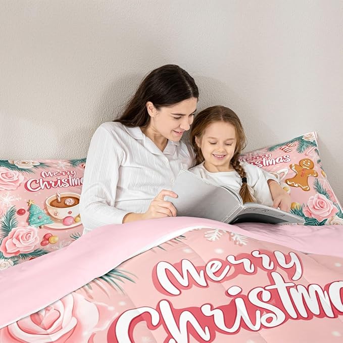 Feelyou Christmas Tree Comforter Set All Season Gingerbread Man Bedding Set with 1 Pillow Cases Merry Christmas Microfiber Kids Toddler Bedclothes Xmas Bedroom Decor Duvet Quilt Soft Lightweight