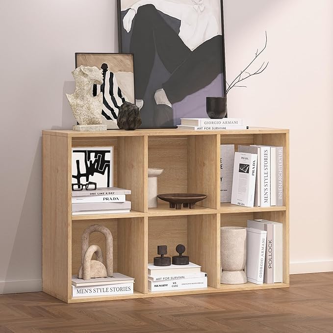 Wooden 6 Cube Storage Organizer with Closed Back Panel,Oak Cube Shelf Heavy Duty Cubby Storage Organizer with Compartments for Living,Display Shelf,Bookshelf