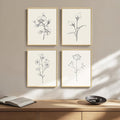 Framed Botanical Wall Art for Bathroom, Set of 4 Neutral Minimalist Beige Floral Painting Prints for Modern Farmhouse Decor, Black and White Flowers Plant Artwork for Rustic Bedroom Living Room, 11x14