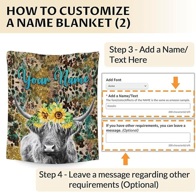 Custom Throw Blanket for Women - Cute Highland Cow Blanket Gift for Mom Grandma Nana - 80x60 Inches Personalized Aesthetic Leopard Print Throws with Name for Bed Couch Sofa
