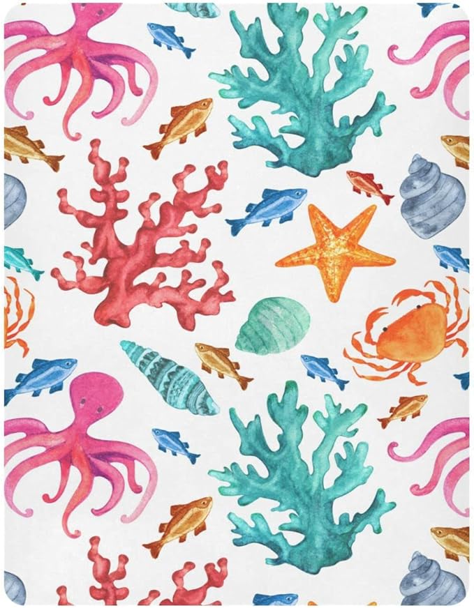 Colorful Ocean Animal Crib Sheets for Boys Girls Pack N Play Sheet Soft Breathable Mini Crib Sheets 39" x 27"