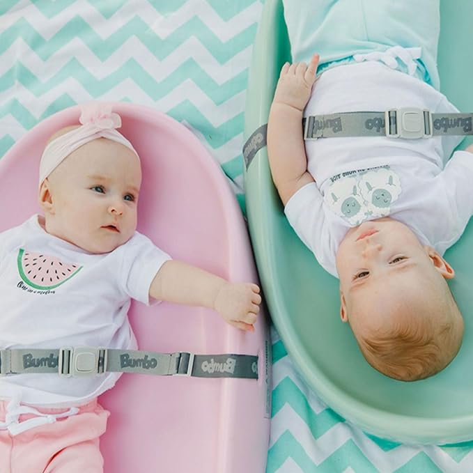 Bumbo 2 Pack Baby Changing Pads for Dresser or Table Top, Portable & Wipeable Non Slip Soft Contoured Diaper Change Station with Harness, Cradle Pink